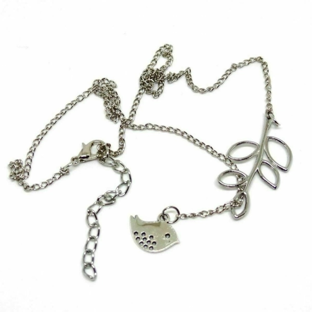 USA Elegant Spring Time Silver Bird and Leaves Lariat Pendant Necklace Jewelry - Picture 4 of 12